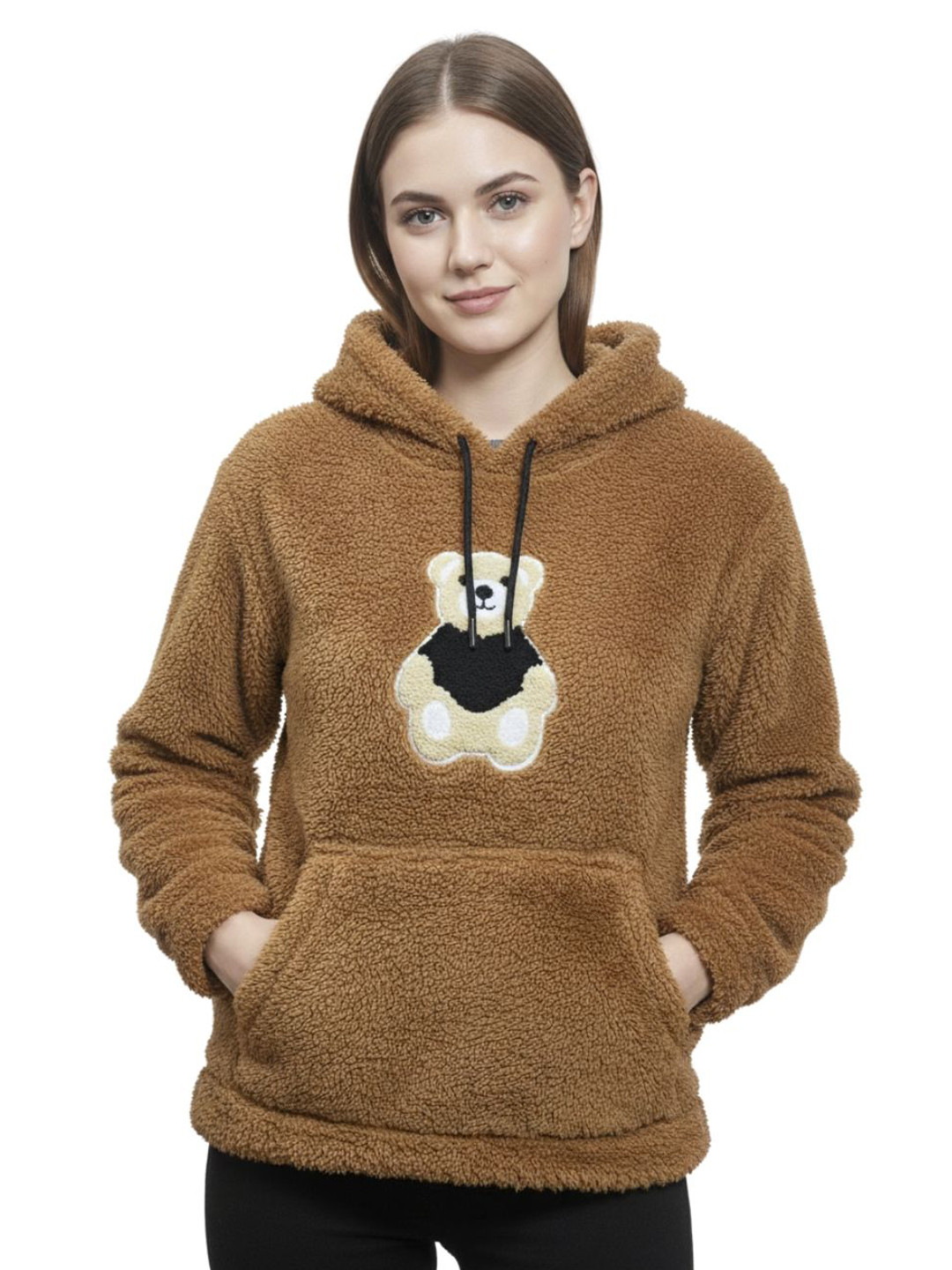 Looks United Women Graphic Printed Hooded Ribbed Hemline Sweatshirt