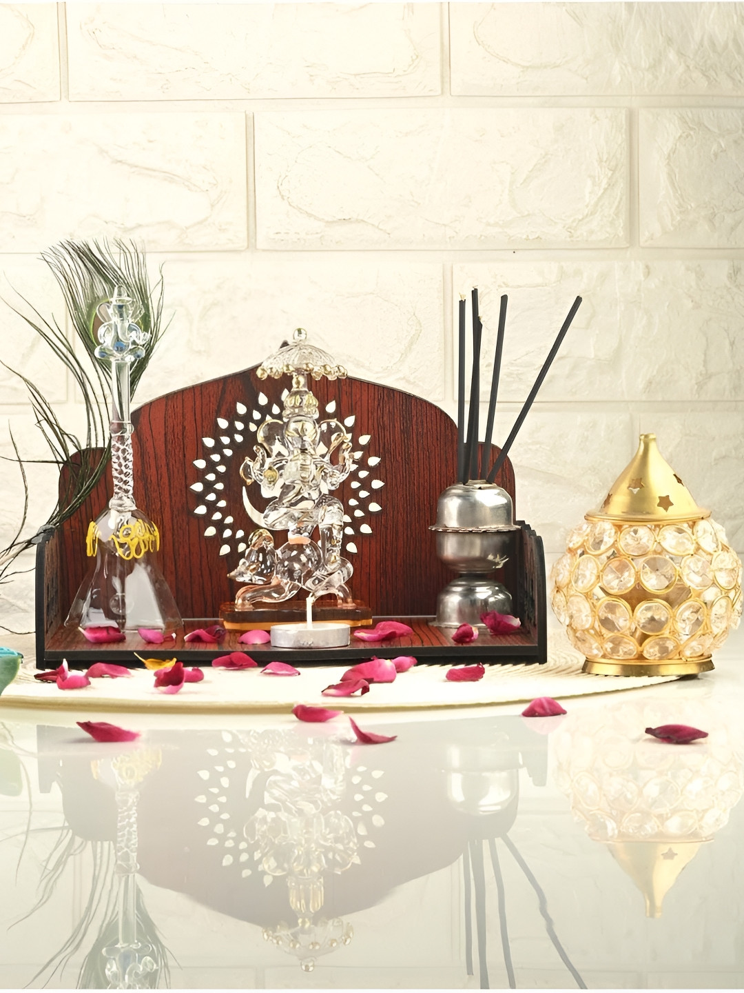 1ST TIME Brown Textured Wooden Sighasan Home Temple