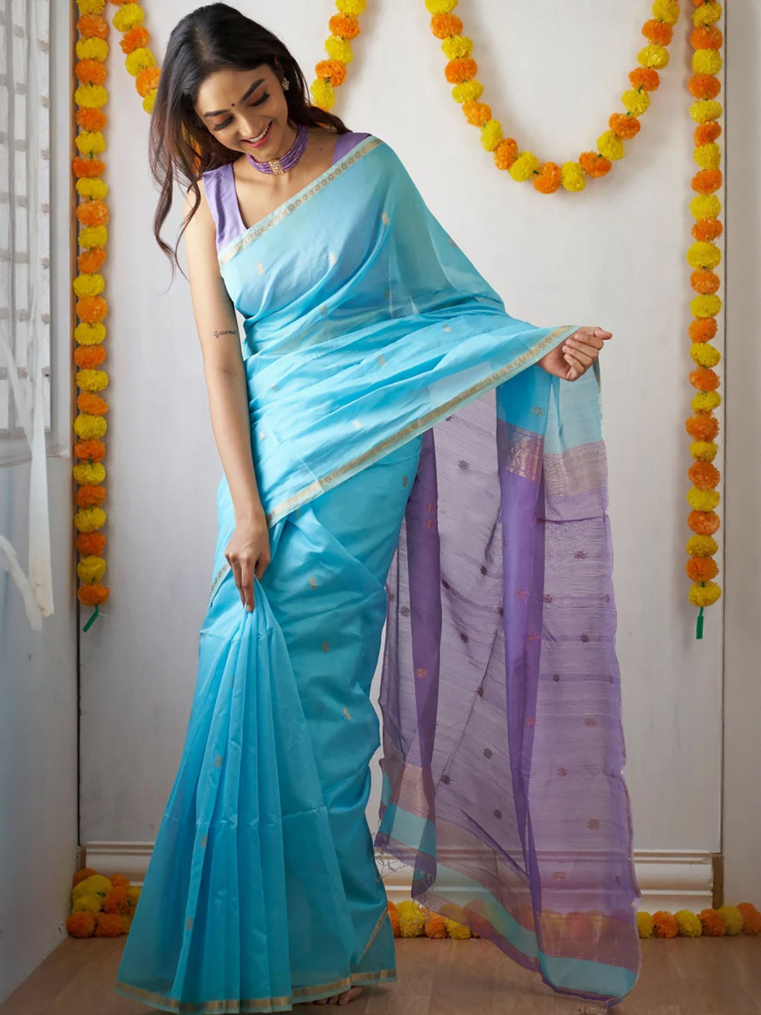 Moda Rapido Woven Design Zari Saree With Unstitched Blouse Piece