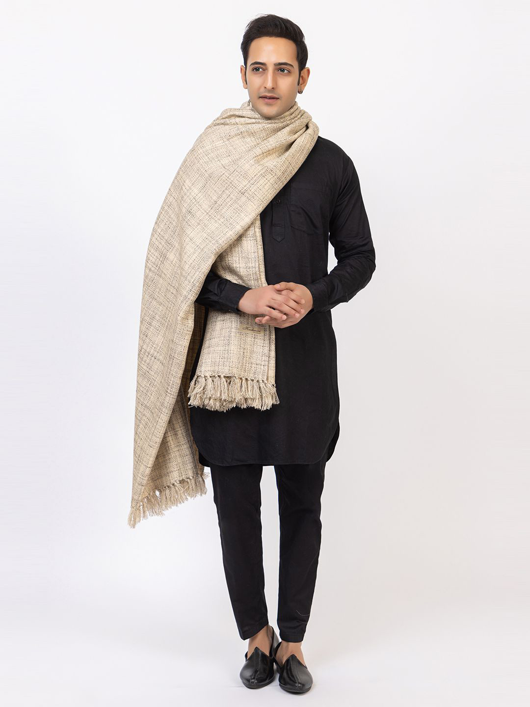 PASHGIRI Abstract Woven Design Fringed Border Detail Shawl