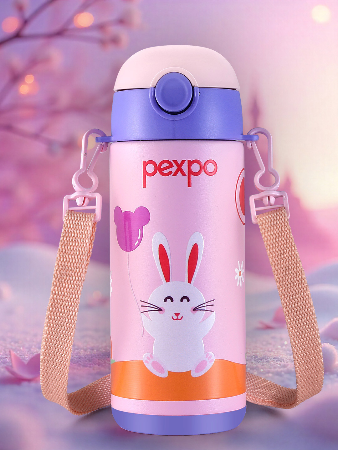 Pexpo Pink & Blue Cartoon Characters Printed Stainless Steel Water Bottle-300 ml