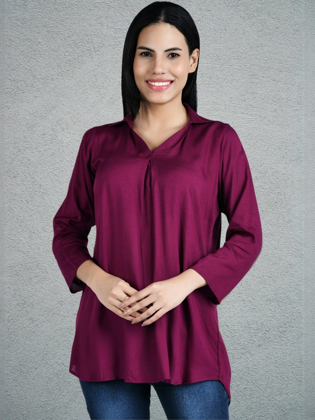 Coft Women Solid Three-Quarter Sleeves Shirt Style Top