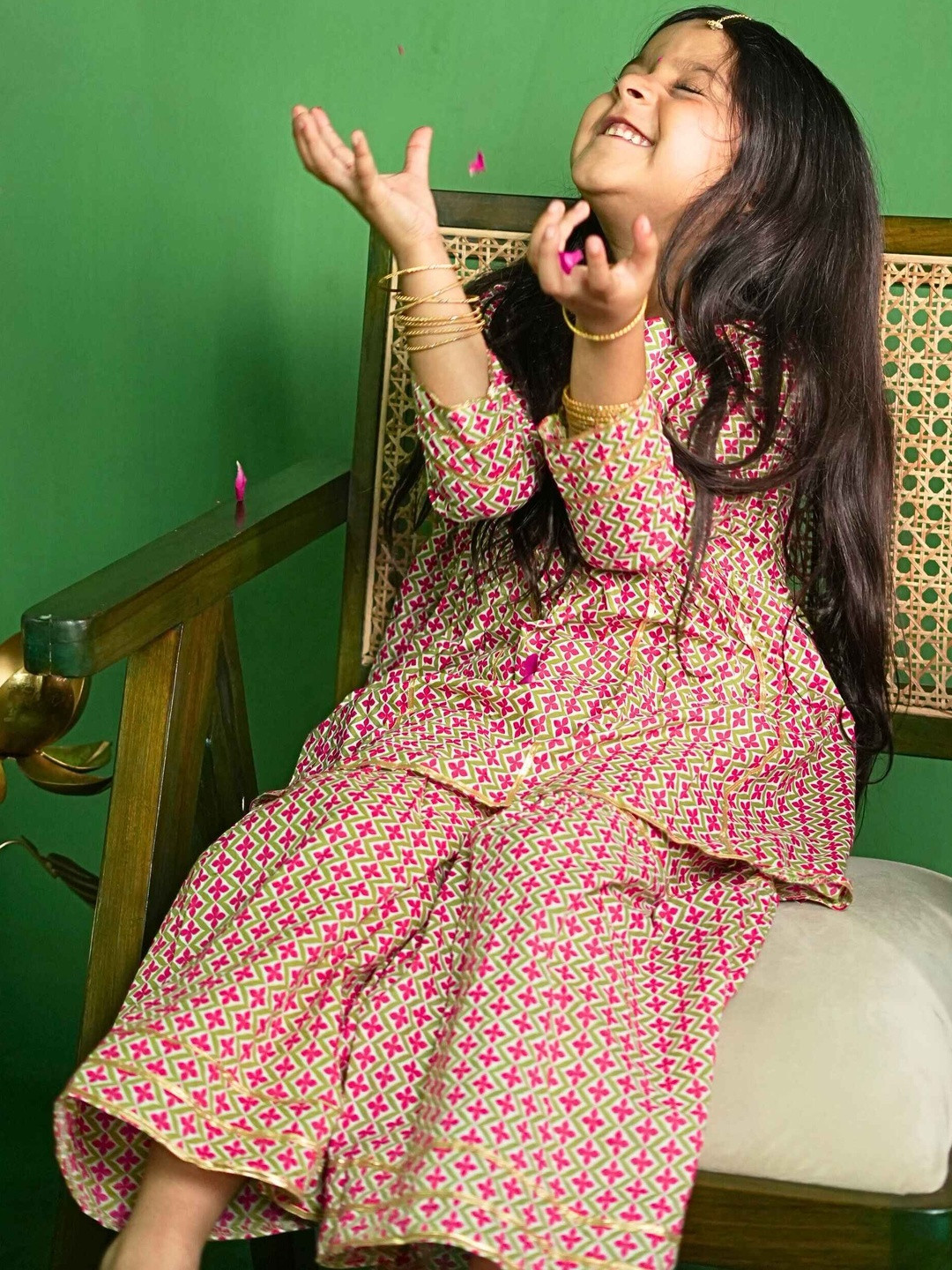 Puddle Fashion Girls Printed Tiered Kurta with Sharara