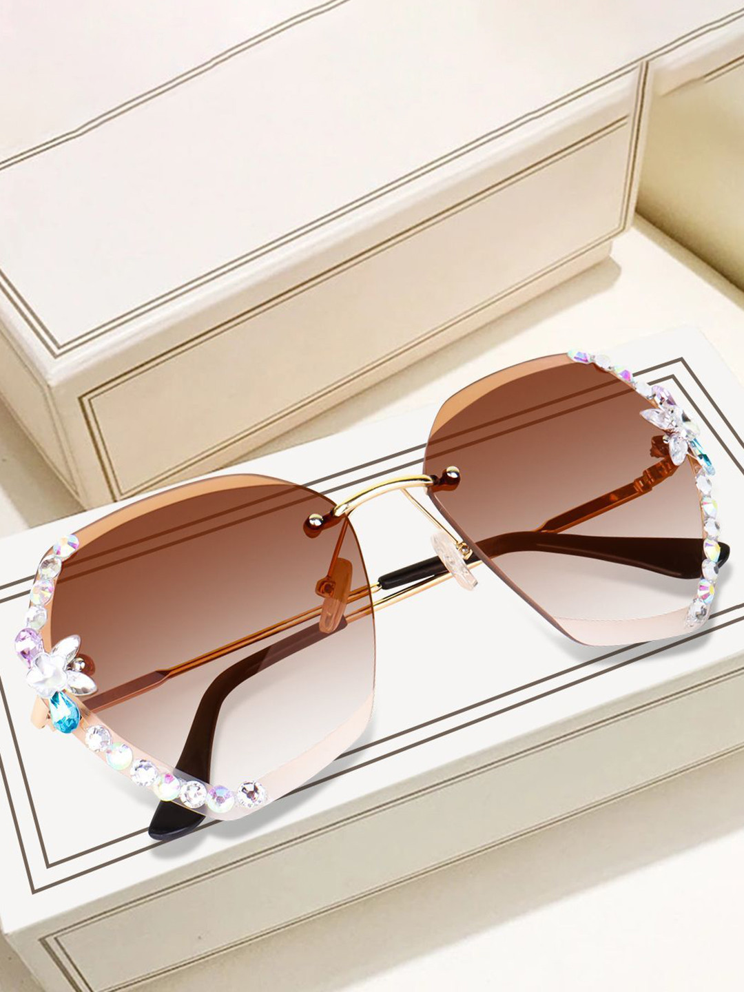 EYMEN I Unisex Other Sunglasses with Polarised and UV ProtectedRimless Diamond Brown