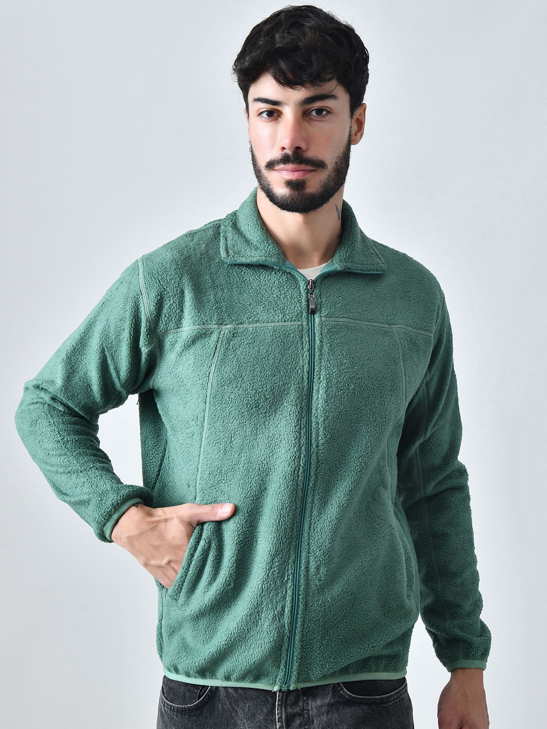 BAESD Men Mock Collar Solid Lightweight Sherpa Jacket