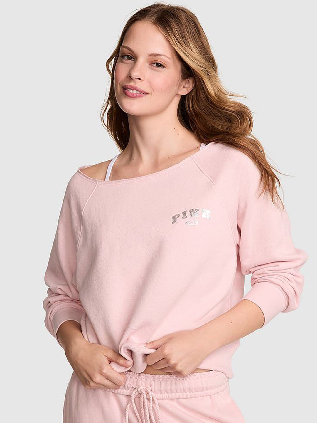 Victoria's Secret Women Solid Off-The-Shoulder Sweatshirt