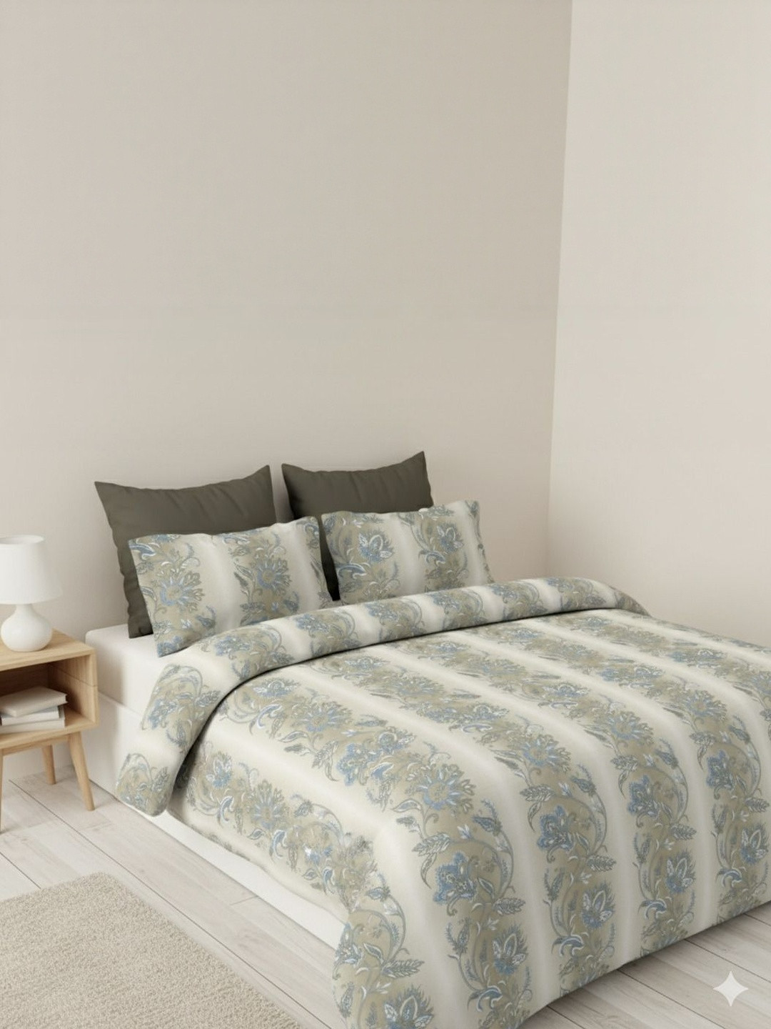 The Rajwadi Blue Floral Printed 250 TC Pure Cotton Super King Bedsheet Set 2.25 m x 2.75 m