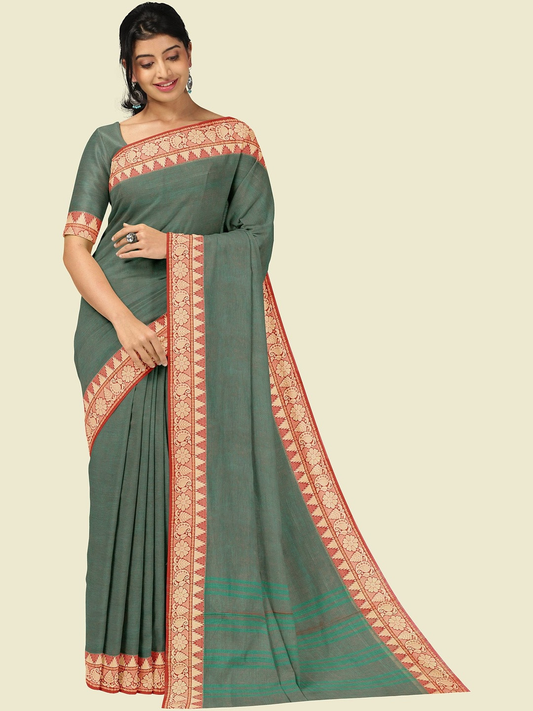 The Chennai Silks Woven Design Border Pure Cotton Chettinad Saree