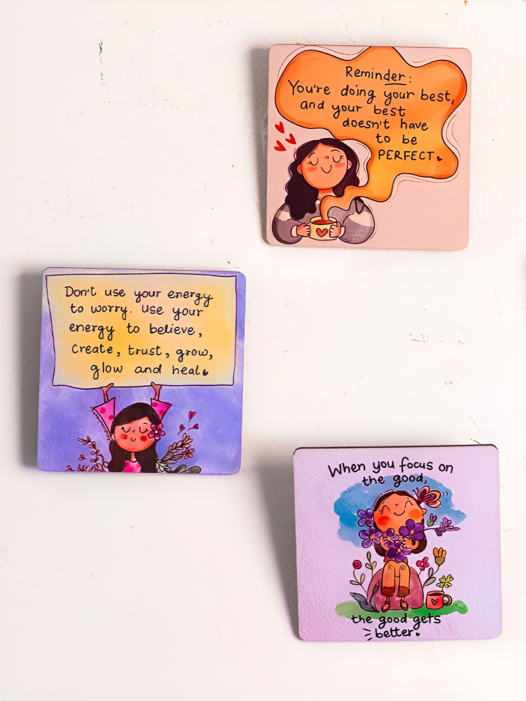 Katha Plates Blue & Pink 4 Pieces Printed Wooden Motivation Wall Arts