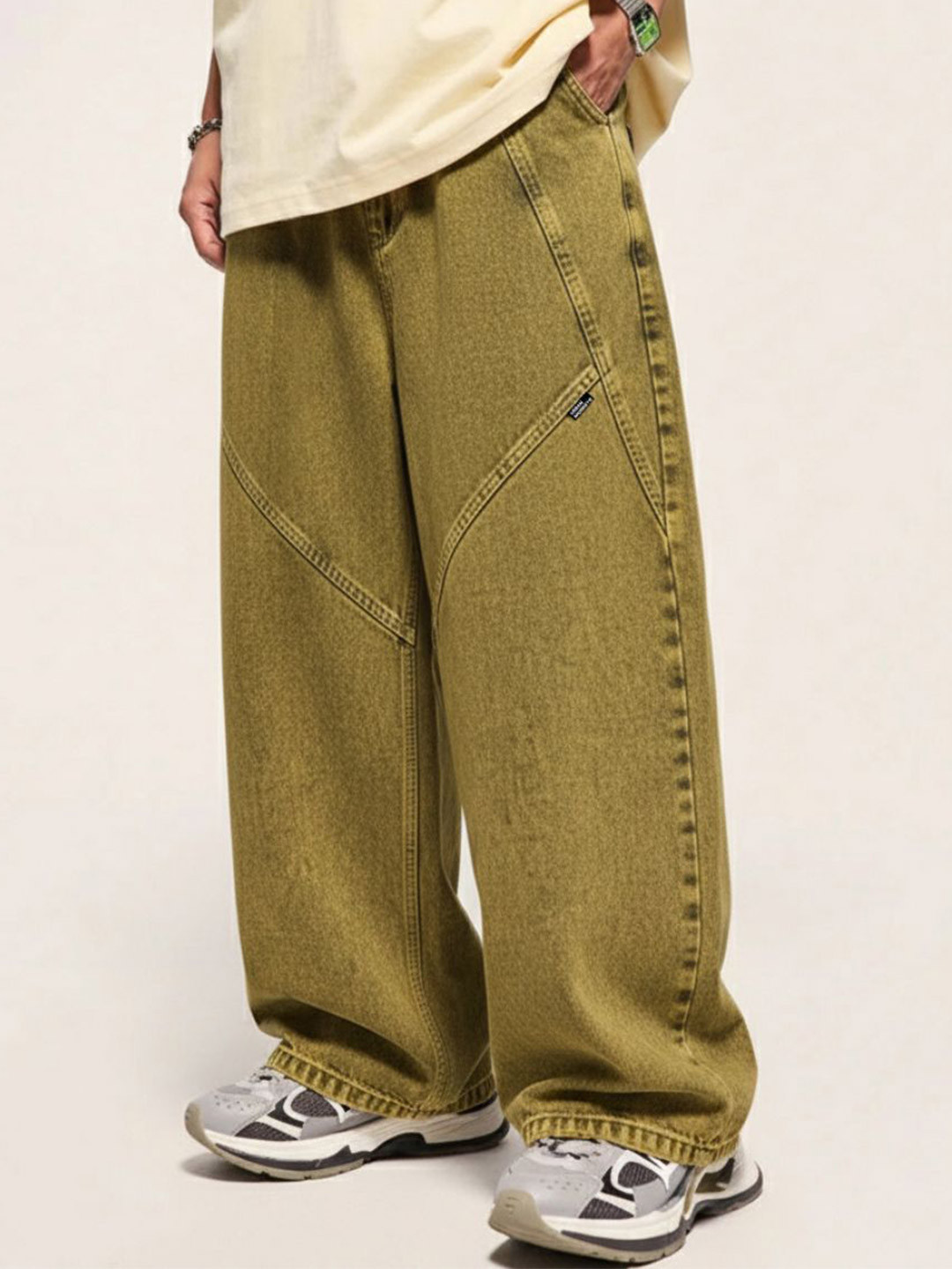 Urban Monkey Unisex Relaxed Fit Cotton Mid-Rise Light Fade Vintage Cut and Sew Jeans