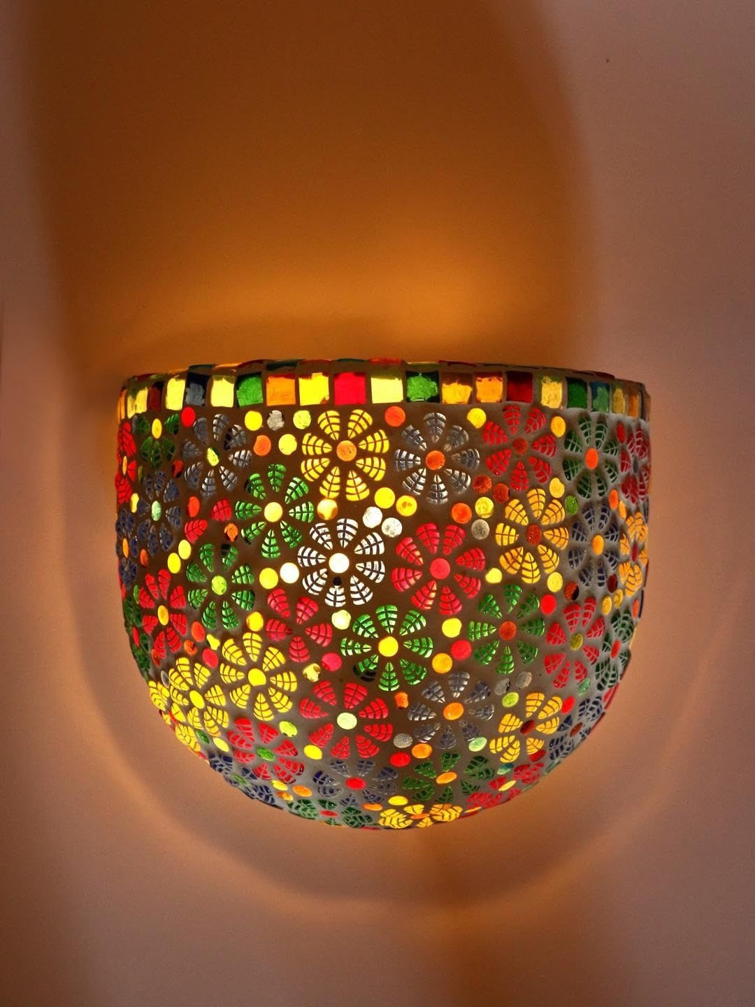 1ST TIME Red & Yellow Textured Glass Semi Sphere Uplighter Wall Lamp