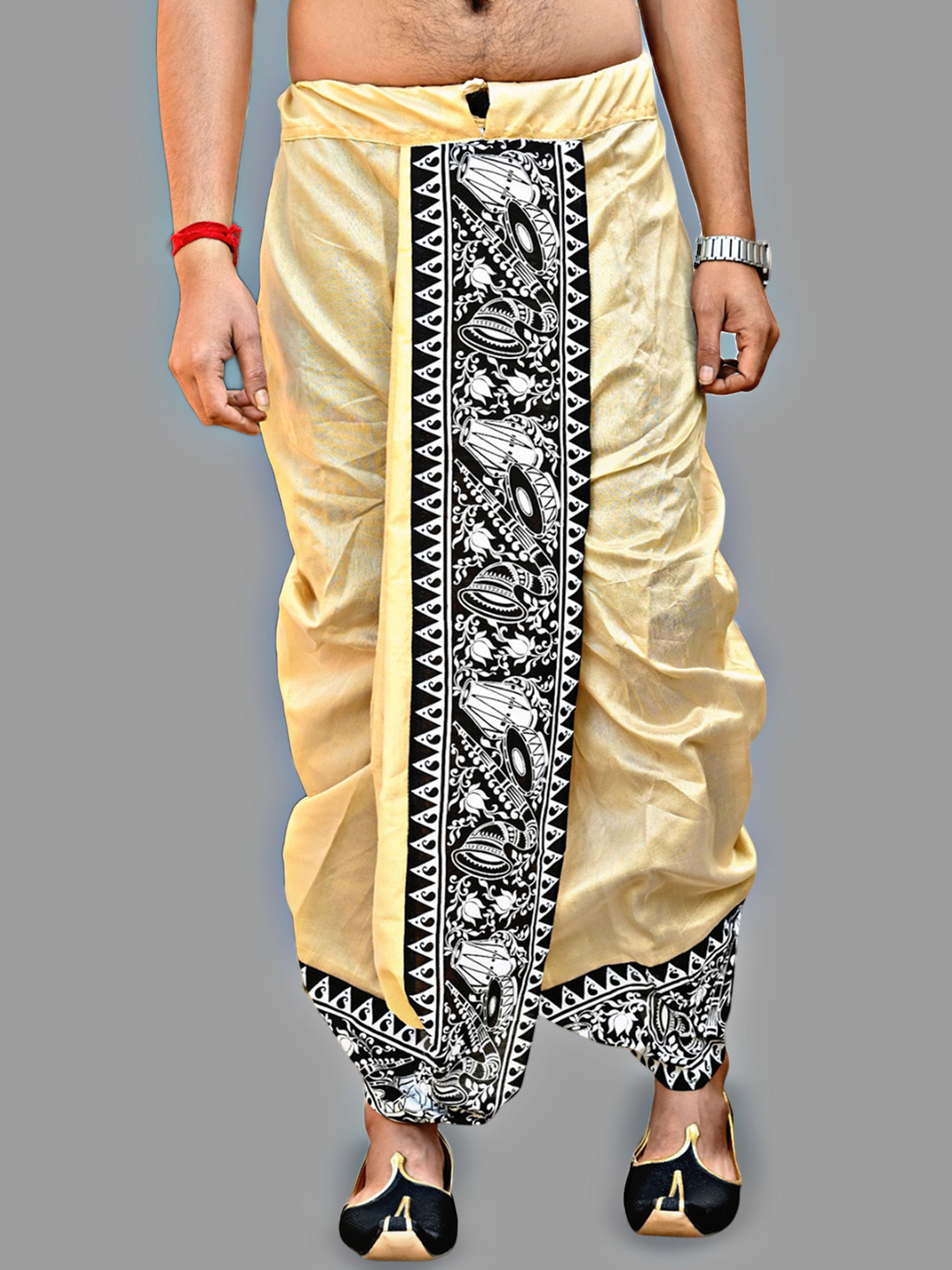 Goodstuff Men Beige Silk Dhotis