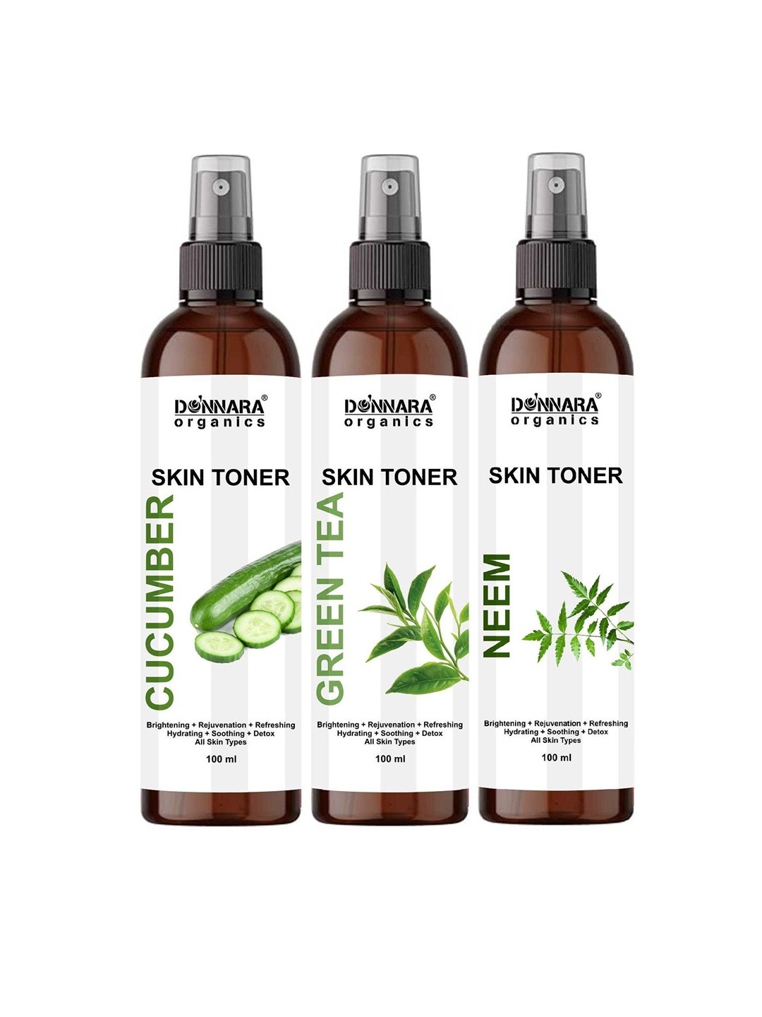 Donnara Organics Set Of 3 Cucumber Neem & Green Tea Skin Toner - 100 ml Each