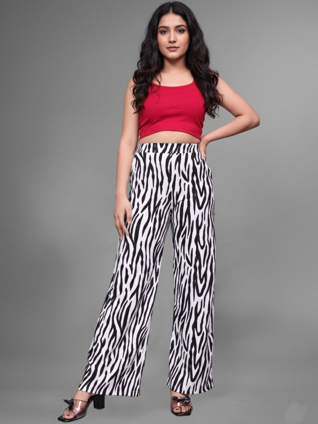 Moda Rapido Women Animal Printed Wide Leg Classic Flat-Front Parallel Trousers