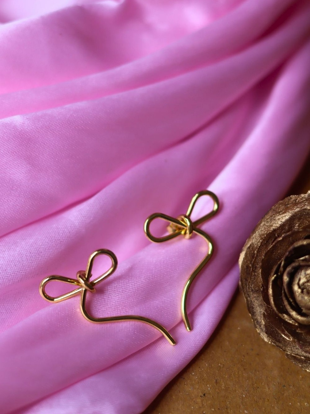 WEAVING HOMES Gold-Plated Bow Shaped Drop Earrings