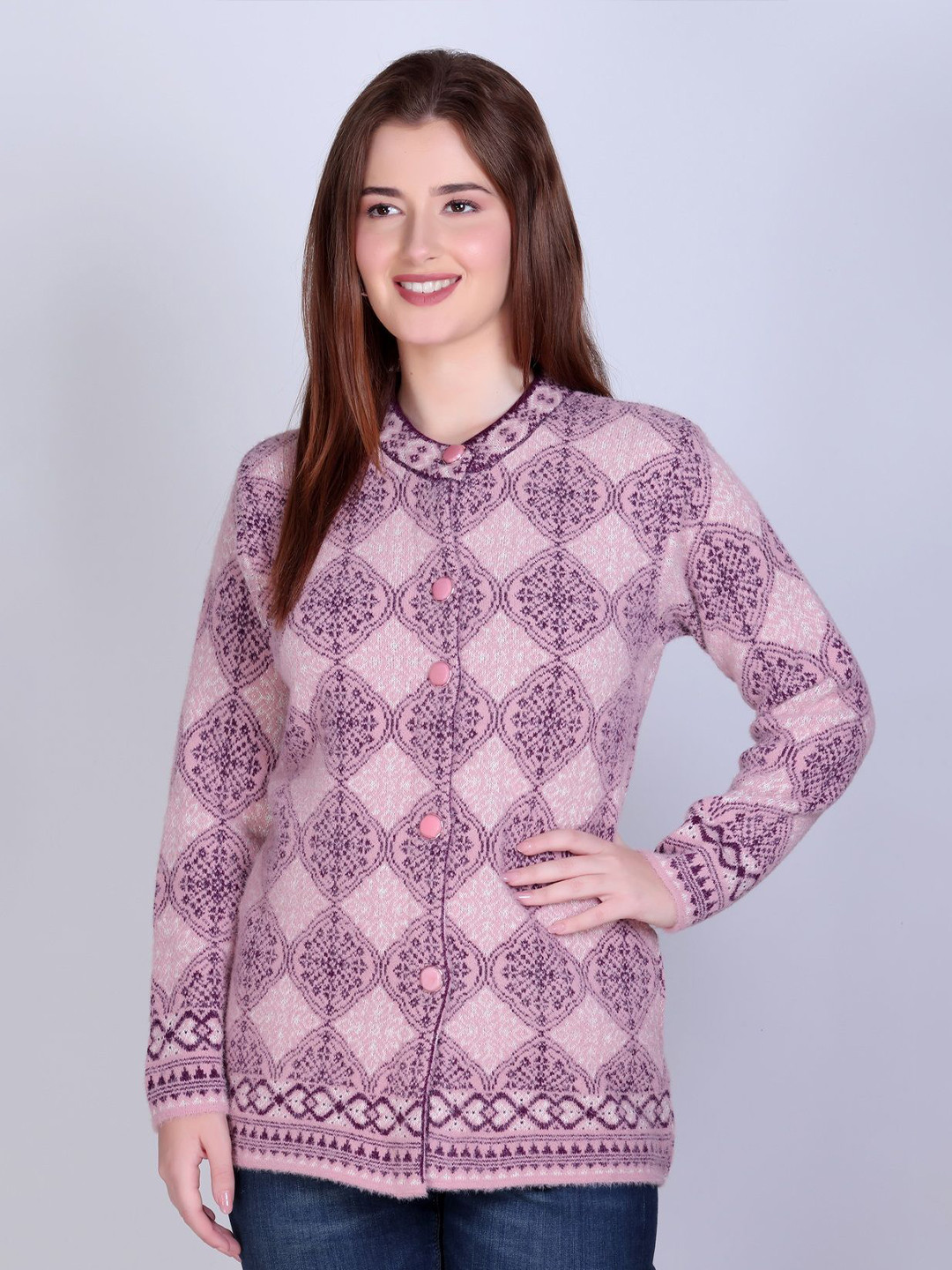 MONTREX Women Henley Neck Long Sleeves Button Closure Cardigan