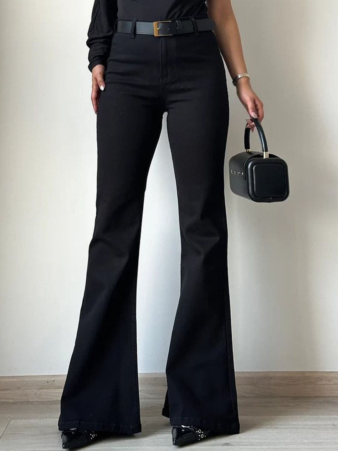 DELAN Women Jean Bootcut High-Rise Acid Wash Stretchable Denim Jeans