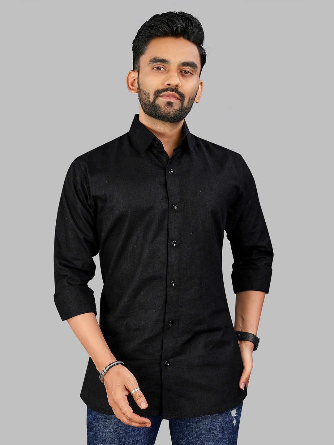 RICH STAG Men Comfort Slim Fit Solid Spread Collar Linen Casual Shirt