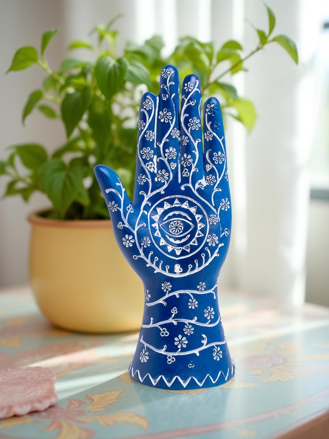 Golden Peacock Blue & White Hand Curio Sculpture