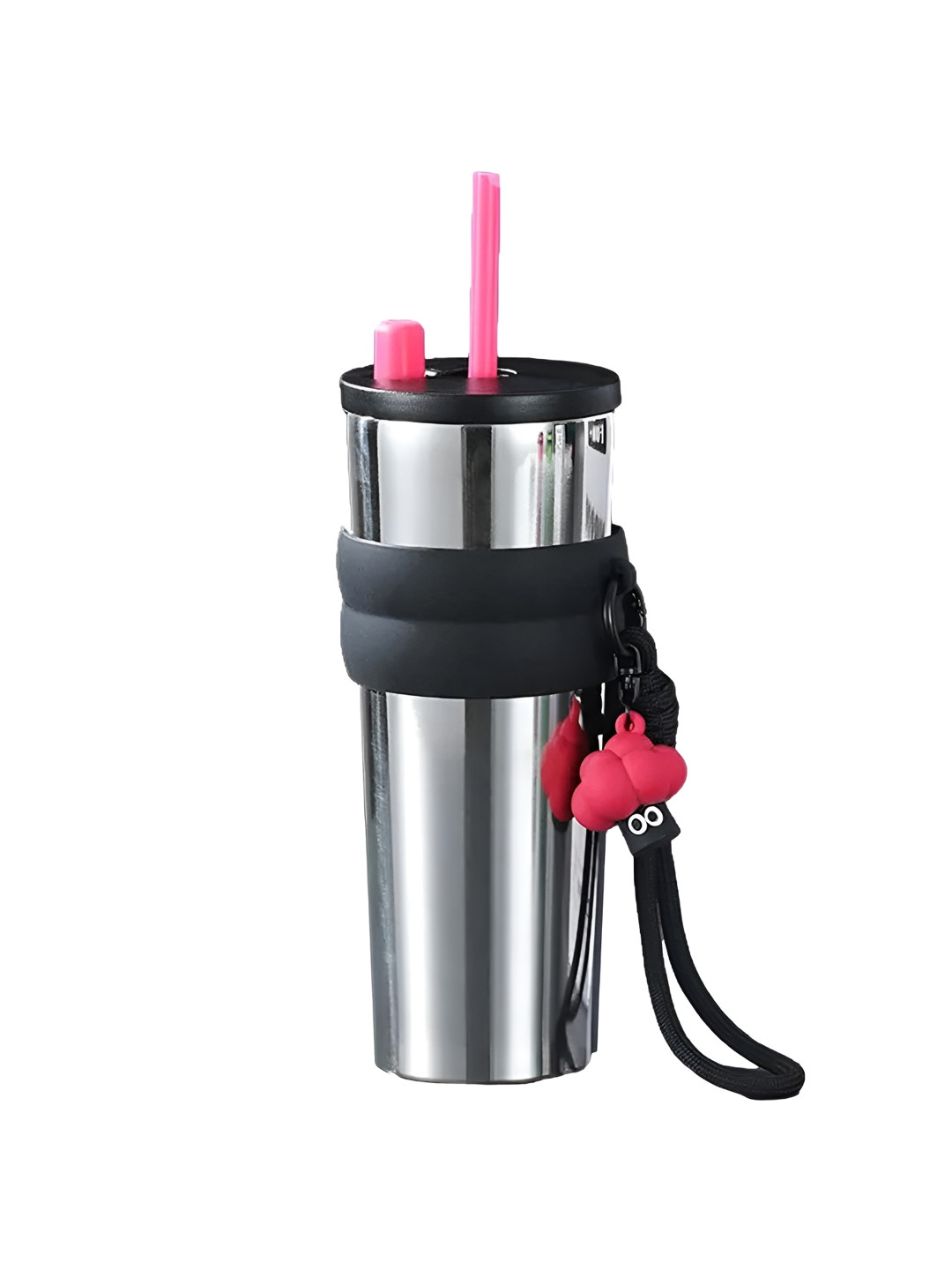 AUGEN Black Stainless Steel Vacuum Insulated Water Bottle-710 ml With Straw & Carry Strap