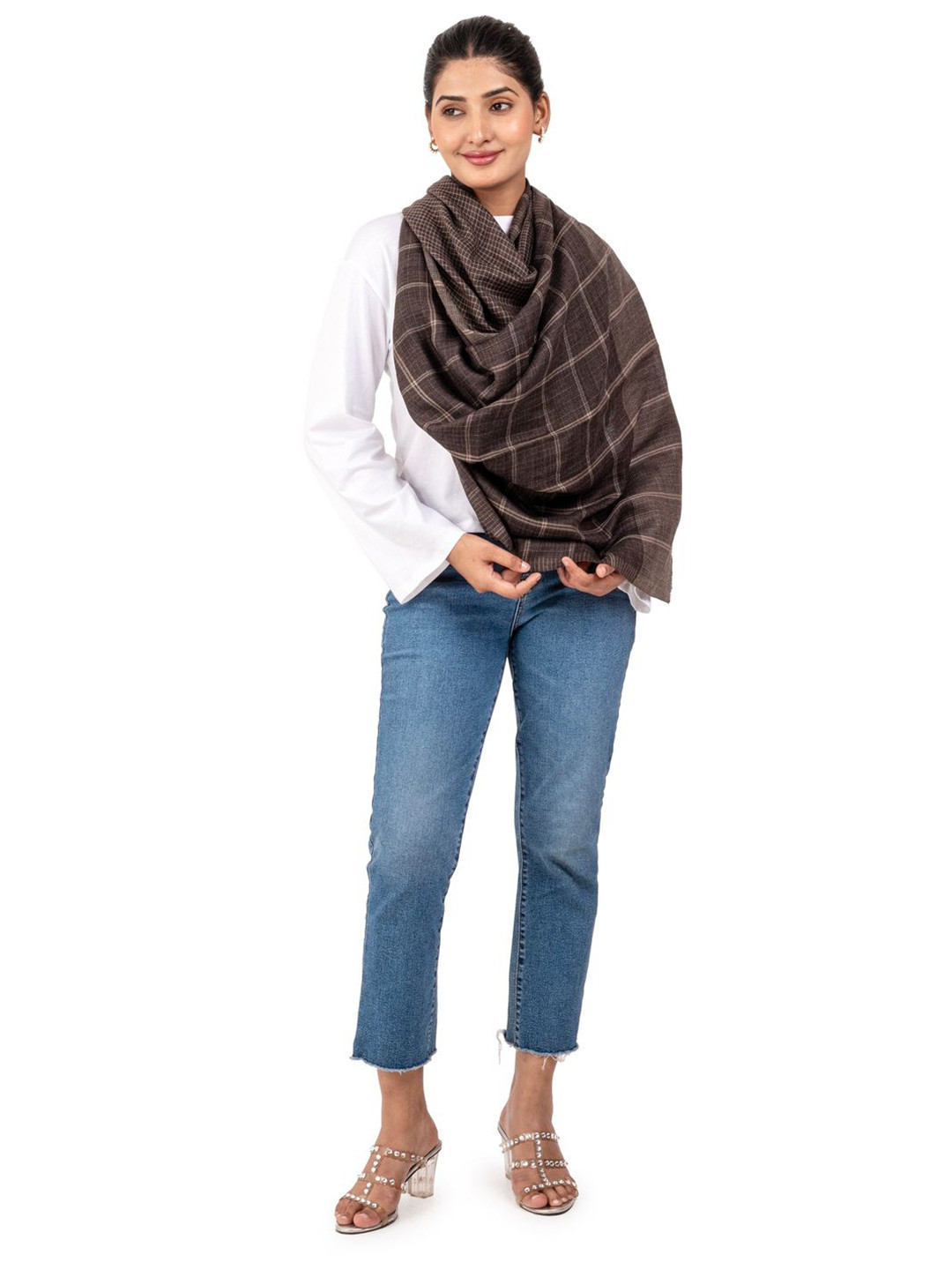 Naureen Women Checked Fringed Border Reversible Stole