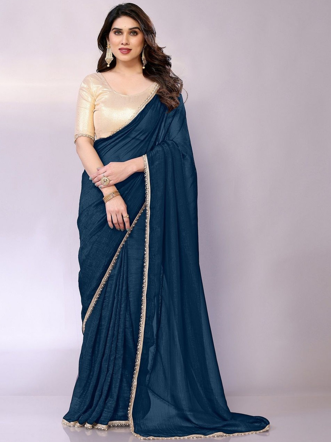 ROOP SUNDARI SAREES Gotta Patti Border Belted Saree with Unstitched Blouse Piece