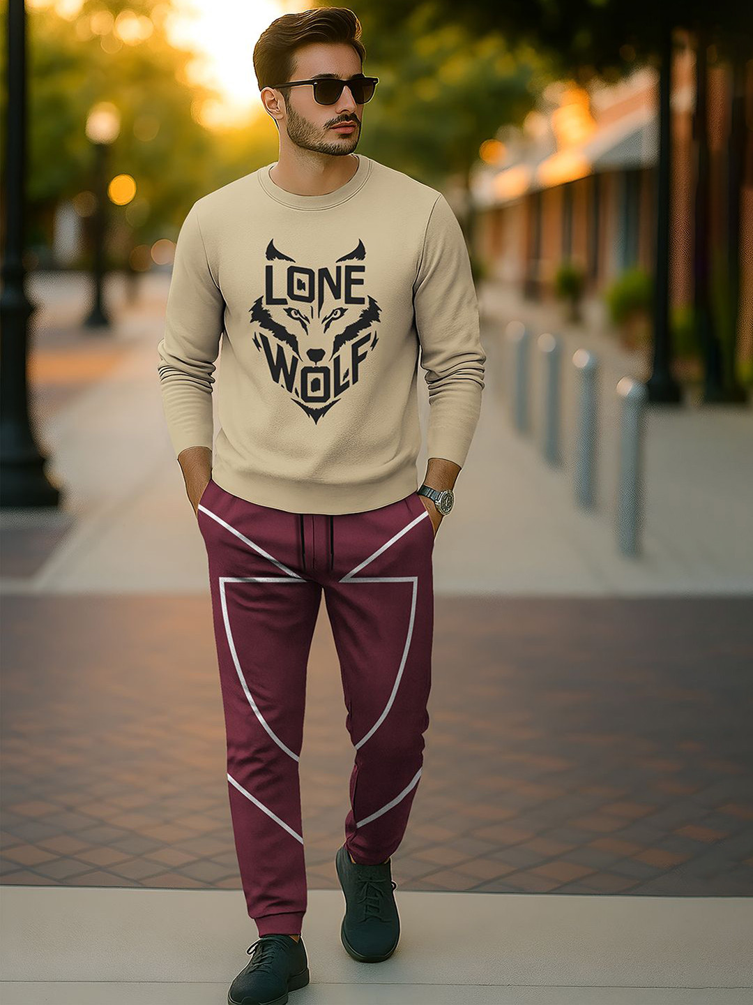 Lone Wolf Printed Round Neck Sweatshirt & Joggers