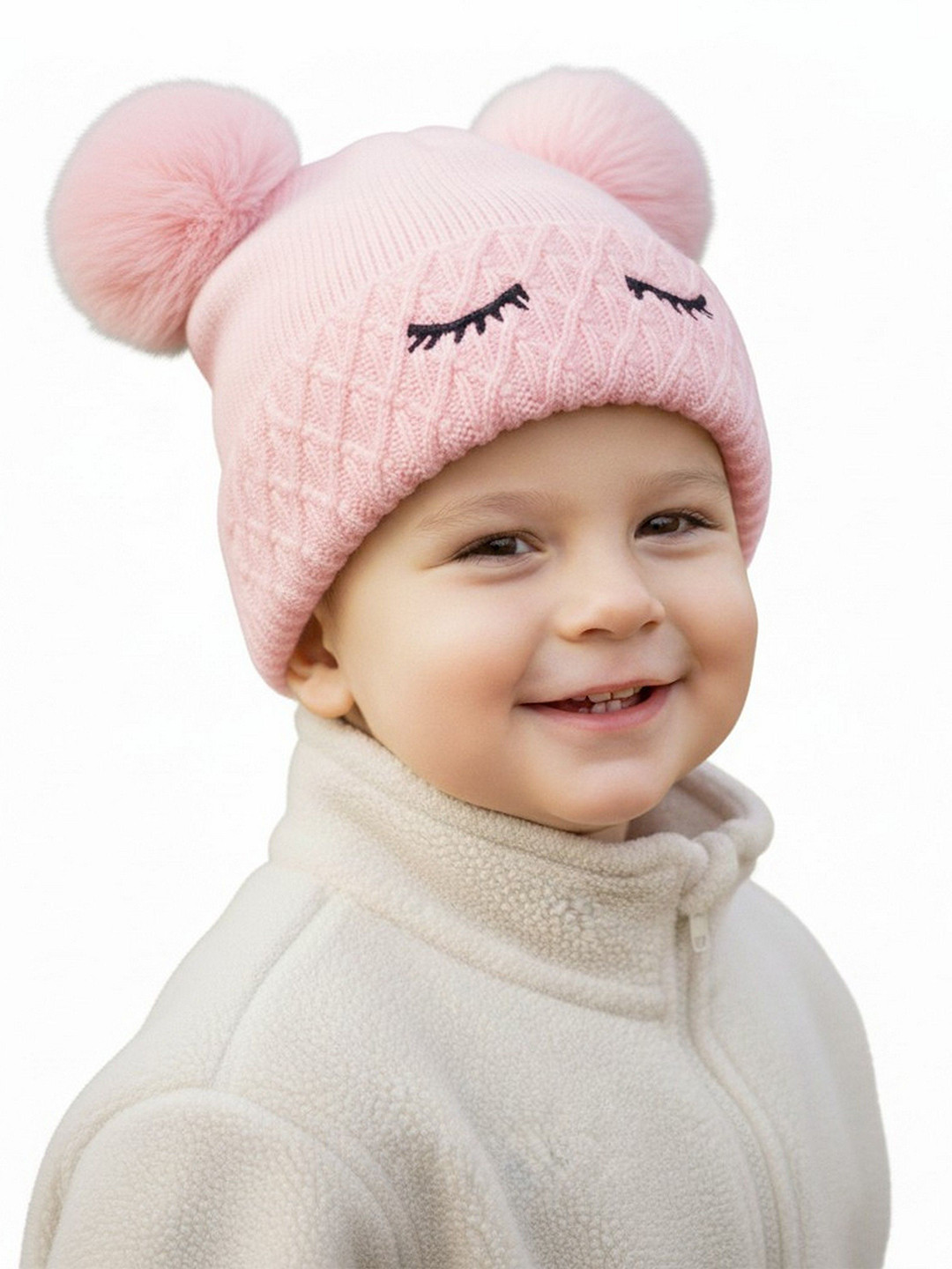 Adorazone Kids Woollen Cap With Double Pom Pom & Soft Fur Layer Beanie