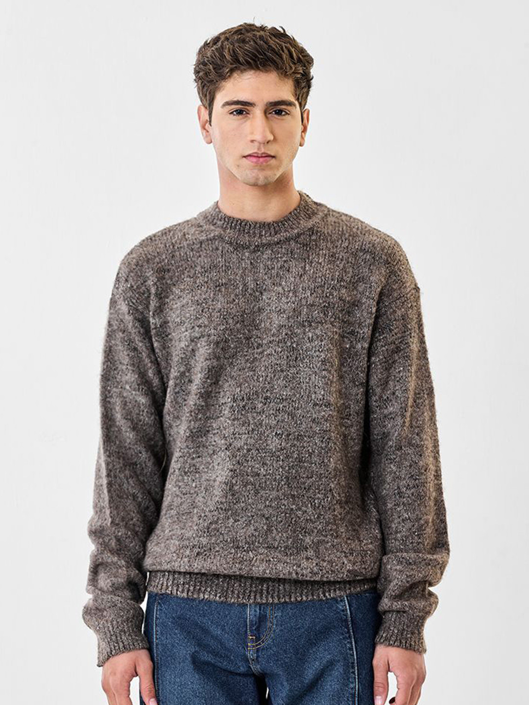 Snitch Men Beige Textured Sweaters