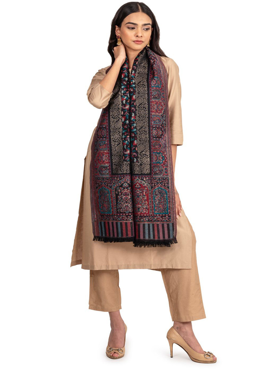 Naureen Women Ethnic Motifs Mughal Artwork Woven Design Stole