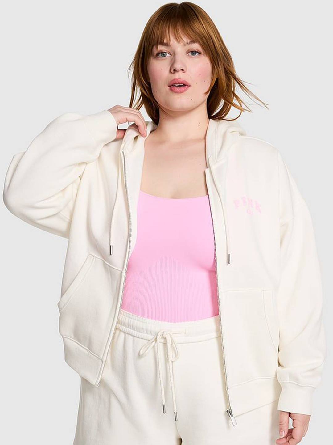 Victoria's Secret Women PINK Ivy Printed Hooded Front-Open Sweatshirt