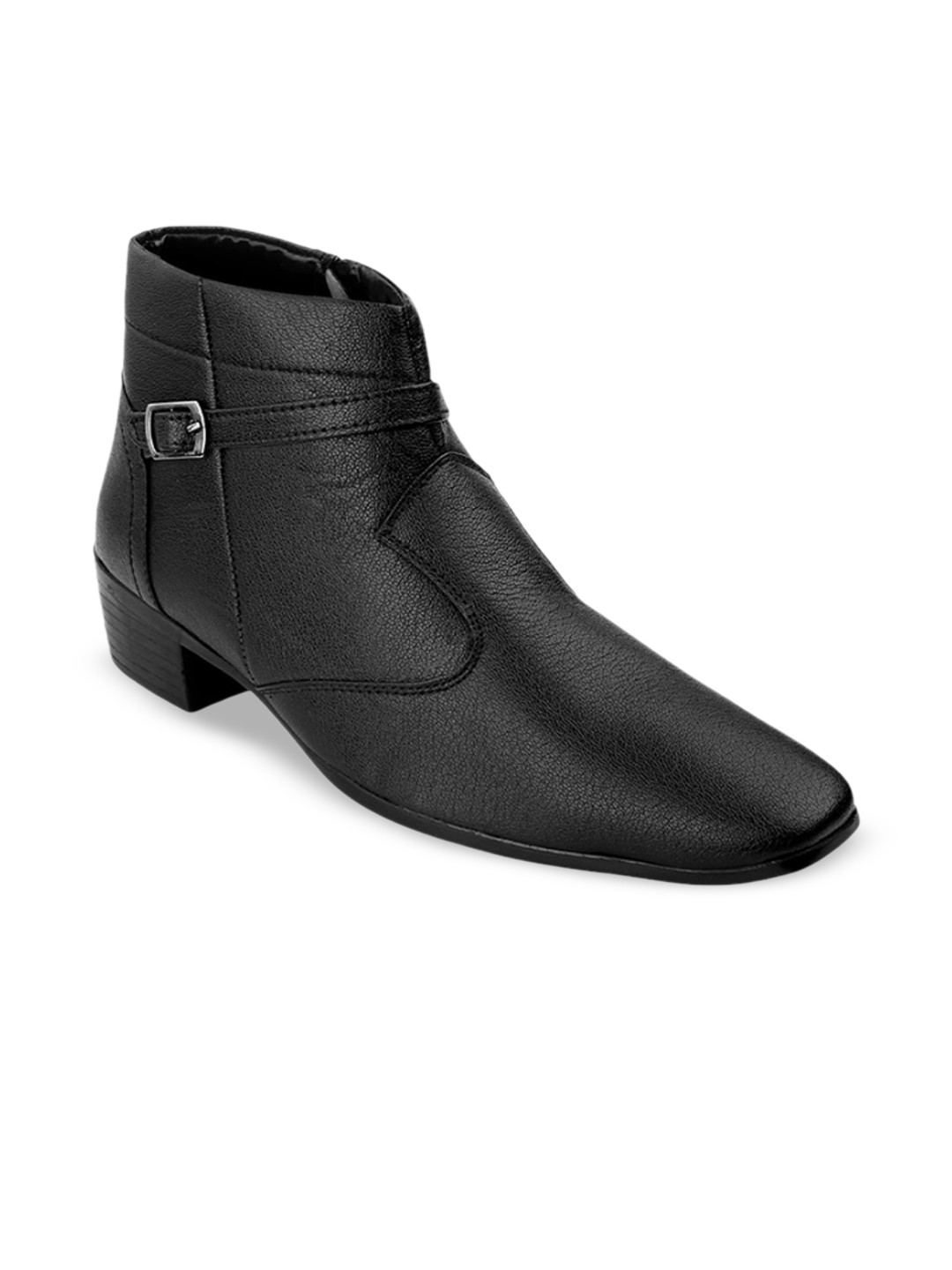 Bxxy Men Square Toe Block Heel Formal Slip-on Zipper Buckle Boots