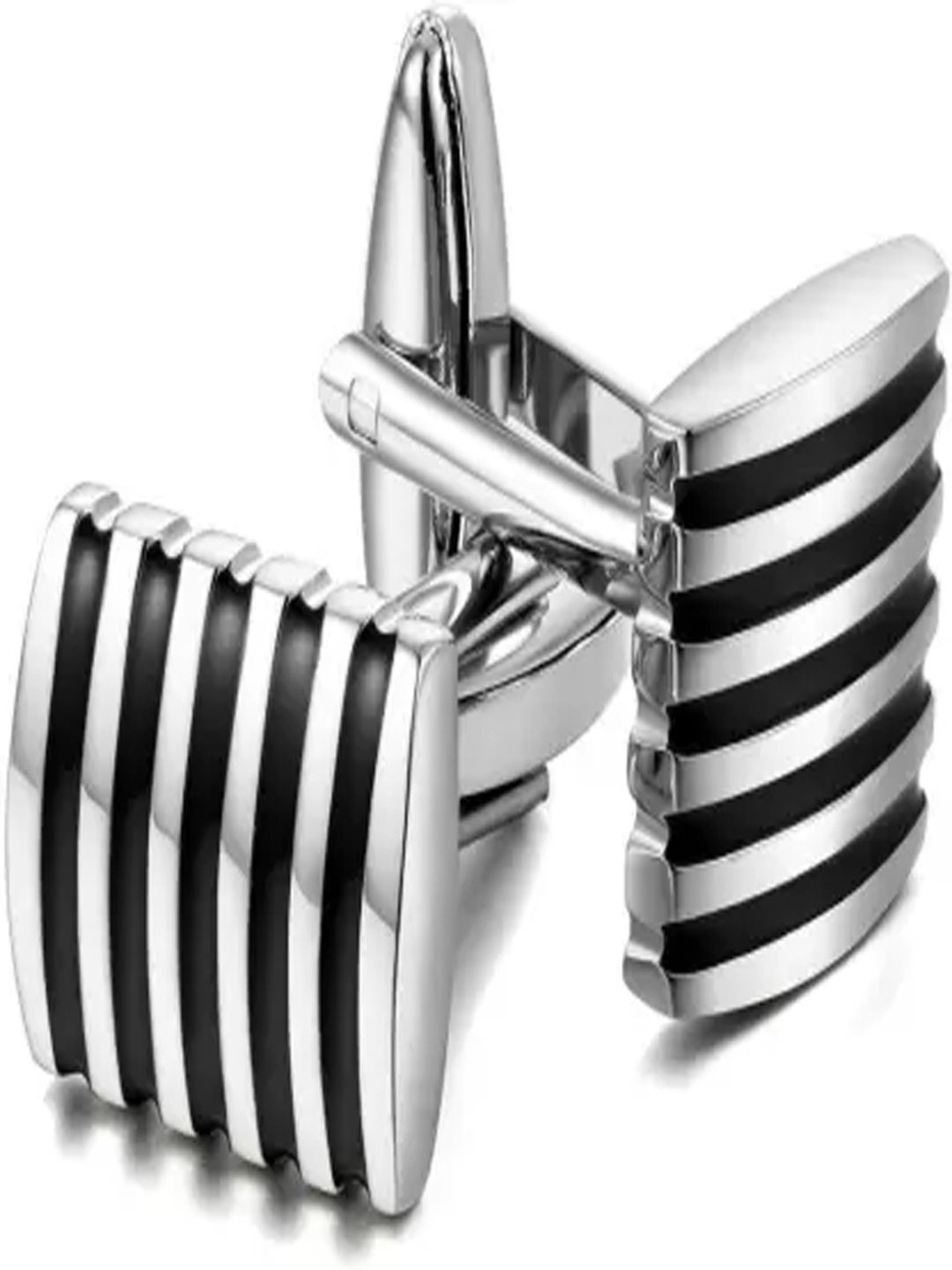 Curren Men Striped Square Shape Silver-Plated Cufflink