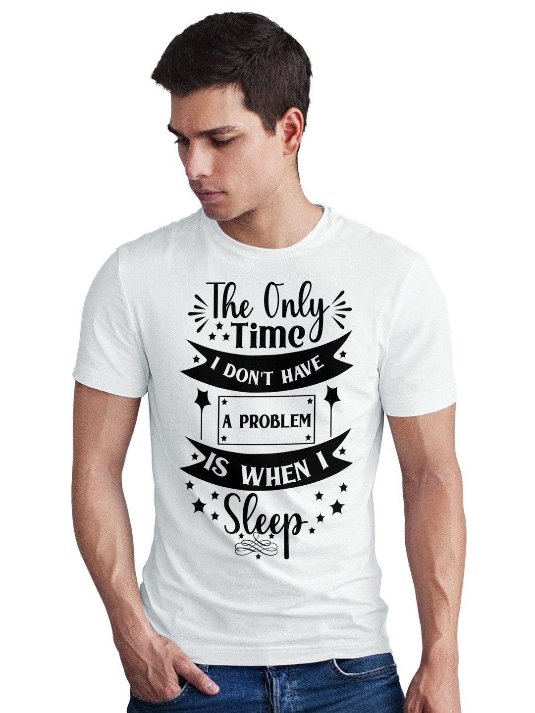 Seekbuylove Men Sleep Problem Printed Round Neck Short Sleeves Bio Finish Cotton T-shirt