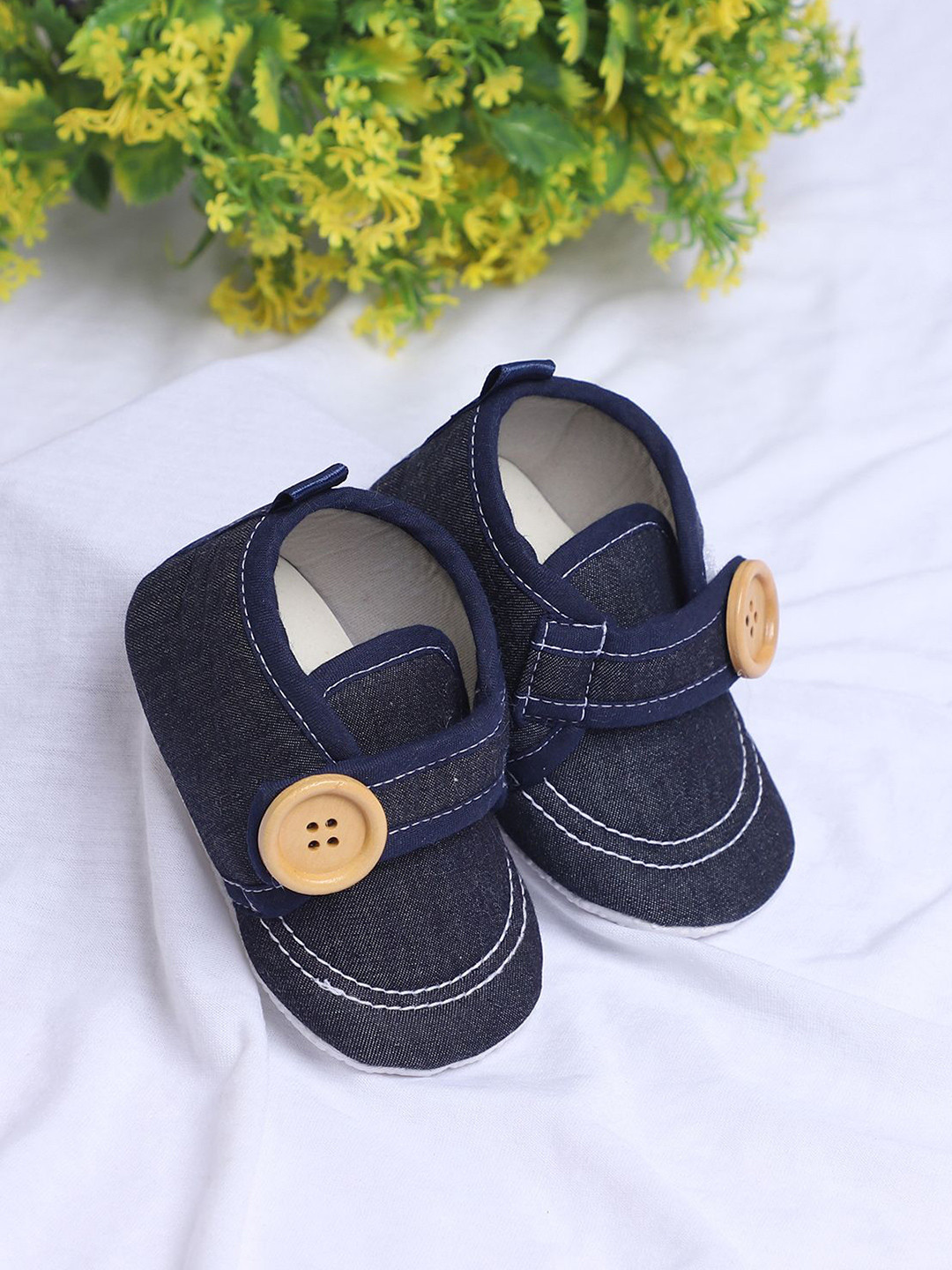 COCO CANDY Kids Denim Button Booties