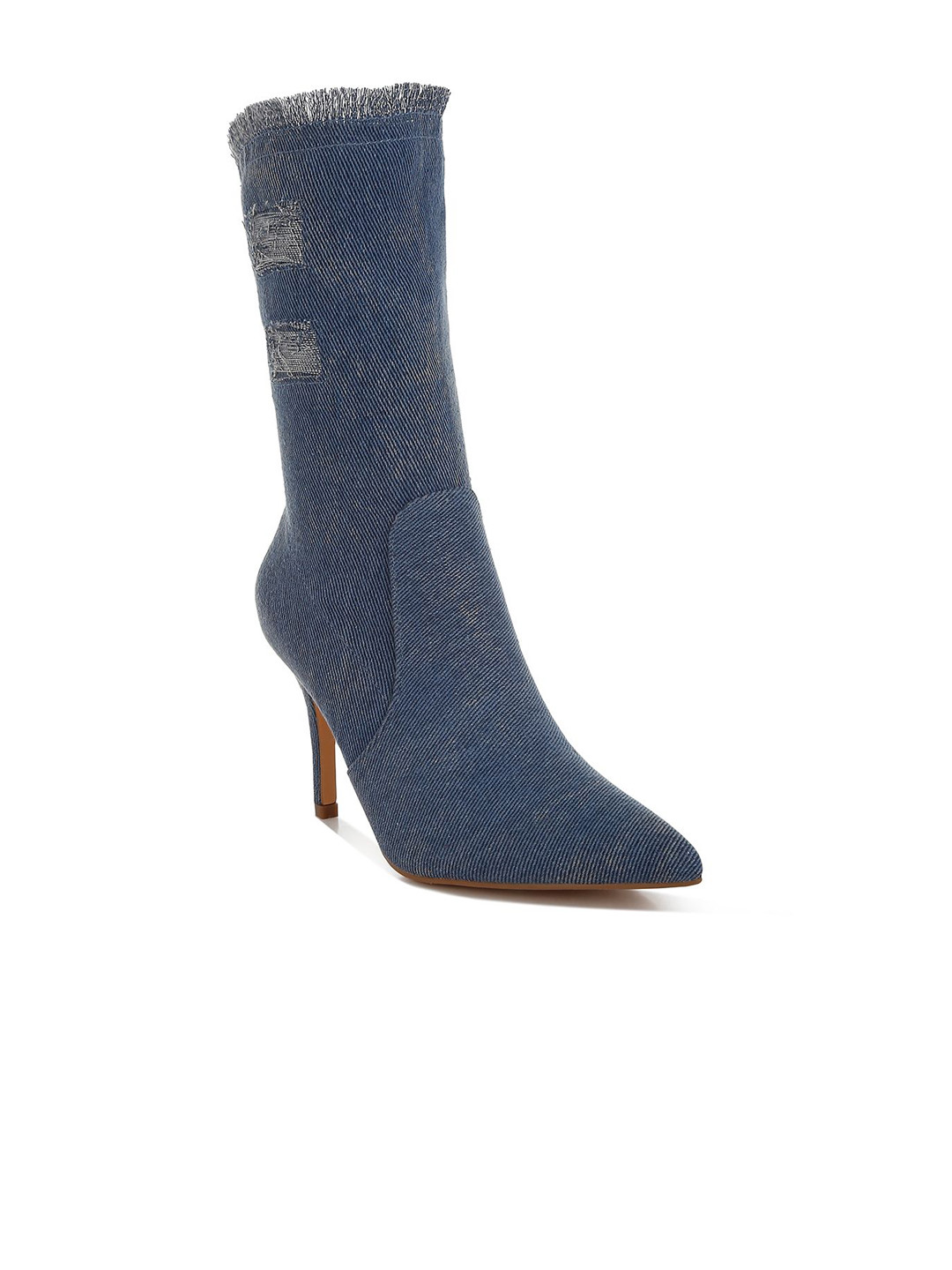 London Rag Solid Distressed Pointed-Toe Stiletto Heel Calf Boots,