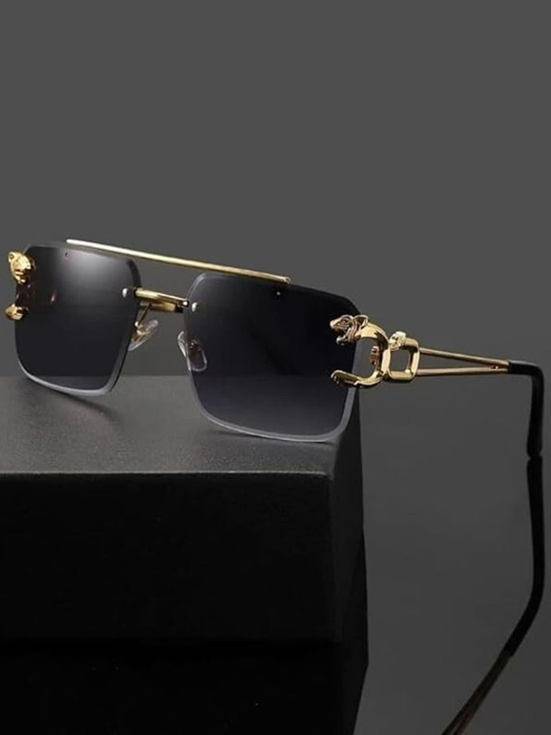EYMEN I Unisex Black Lens & Gold-Toned Square Sunglasses With Polarised and UV Protected