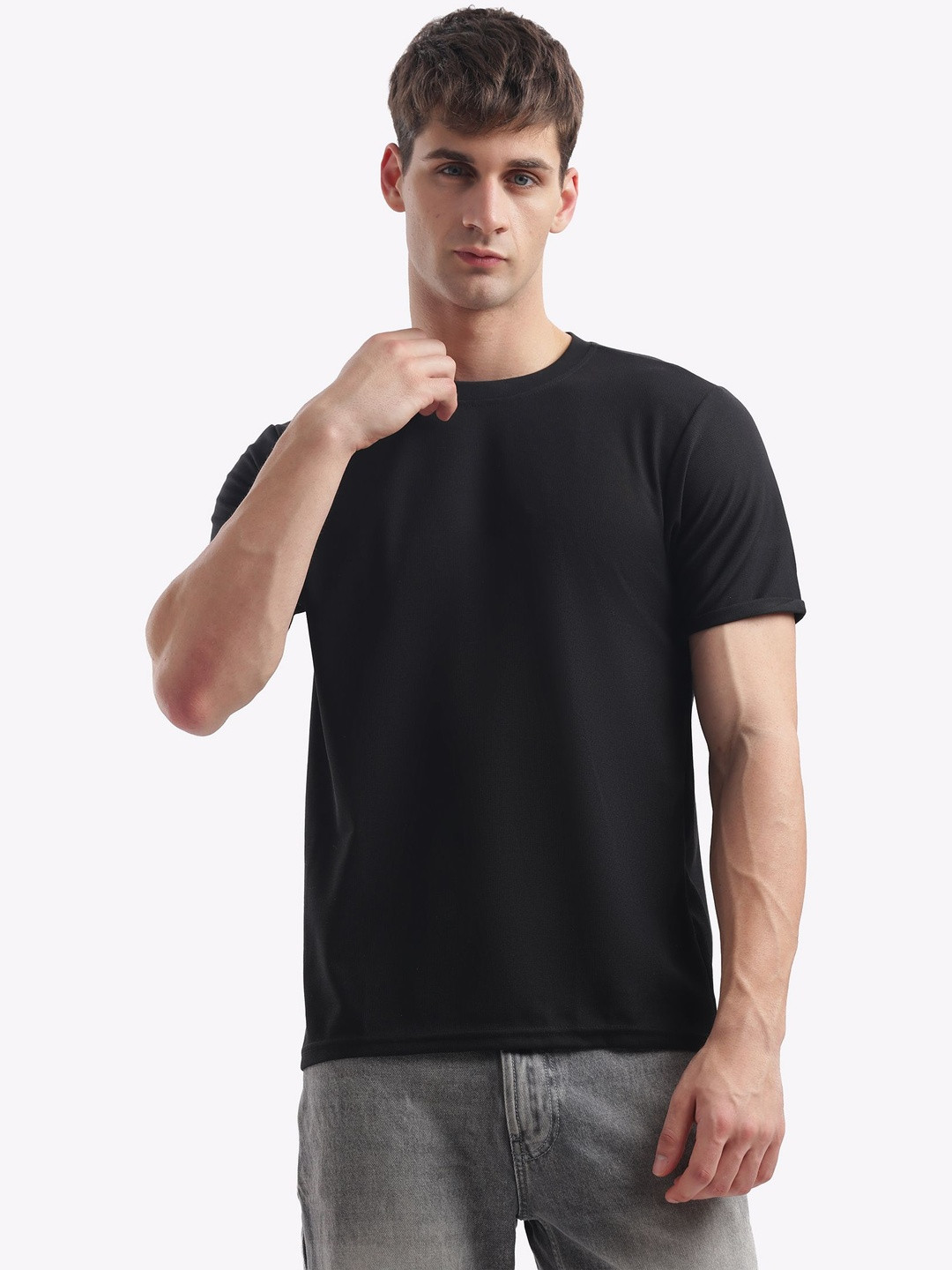 SZN Men Solid Round Neck Casual T-shirt