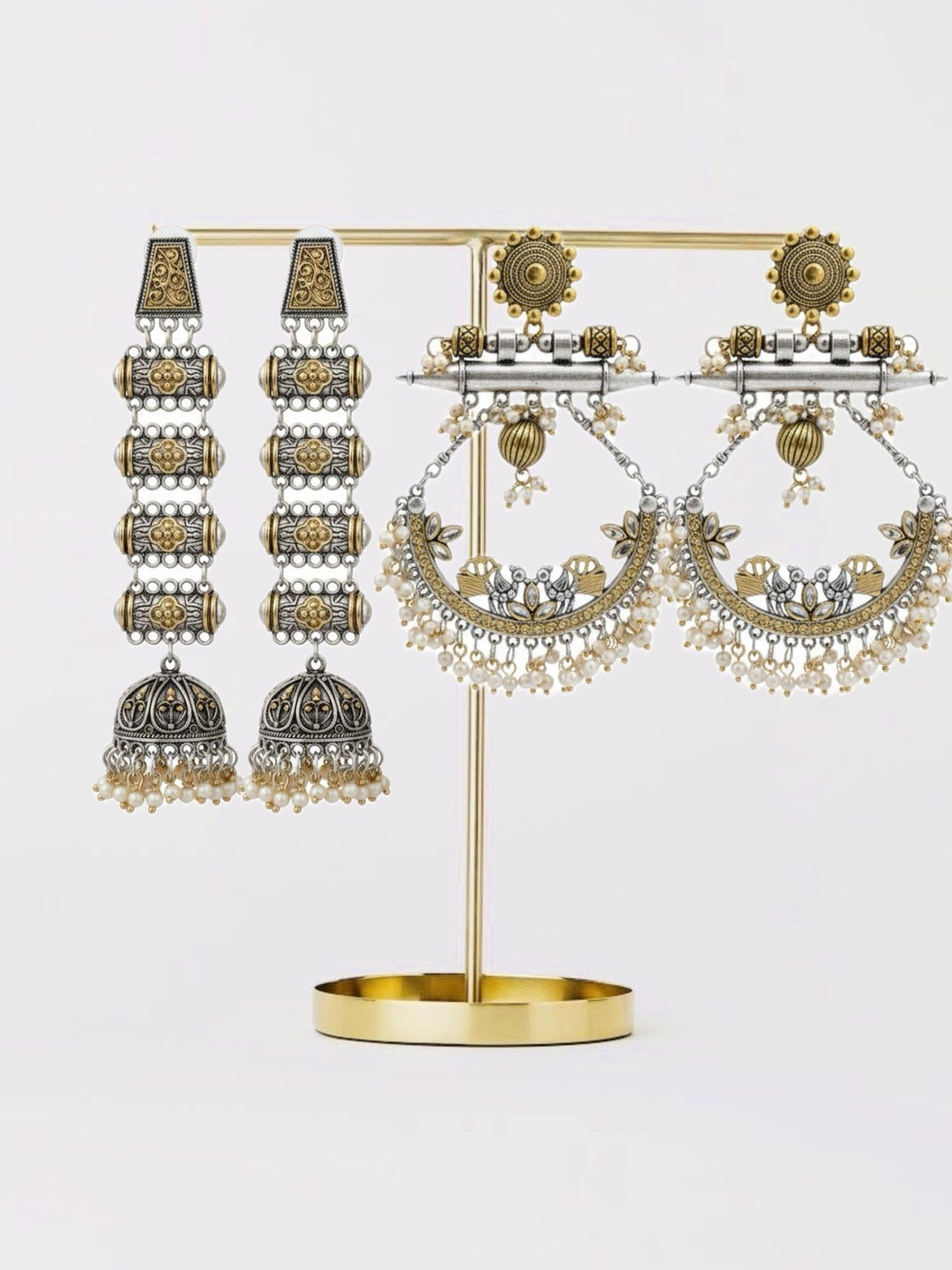 TAG 7 Set Of 2 Pearls Beaded Circular Shaped Drop Earrings