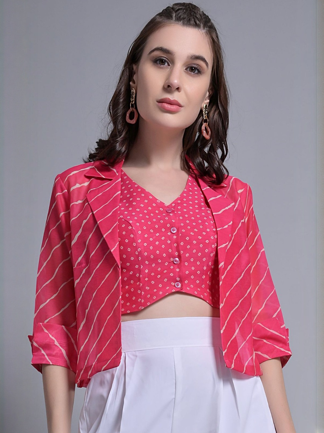 Moda Rapido Women Printed Ethnic Tailored Fit Pure Silk Blazer & Waist Coat Set