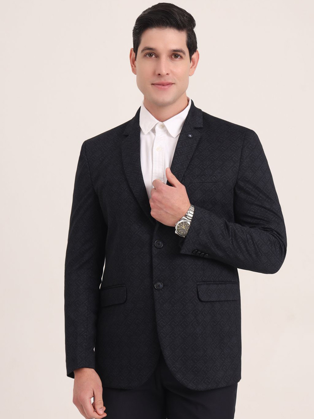 JB STUDIO Self Design Notched Lapel Single Breasted Blazer