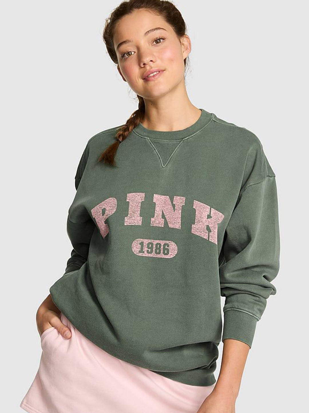 Victoria's Secret Women Typography Printed Crew Neck Pullover Sweatshirt