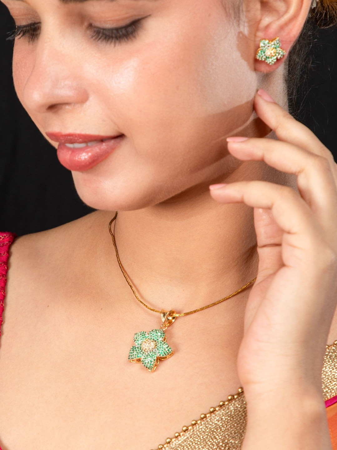 Niscka 24KT Gold-Plated American Diamond-Studded Star Shaped Jewellery Set