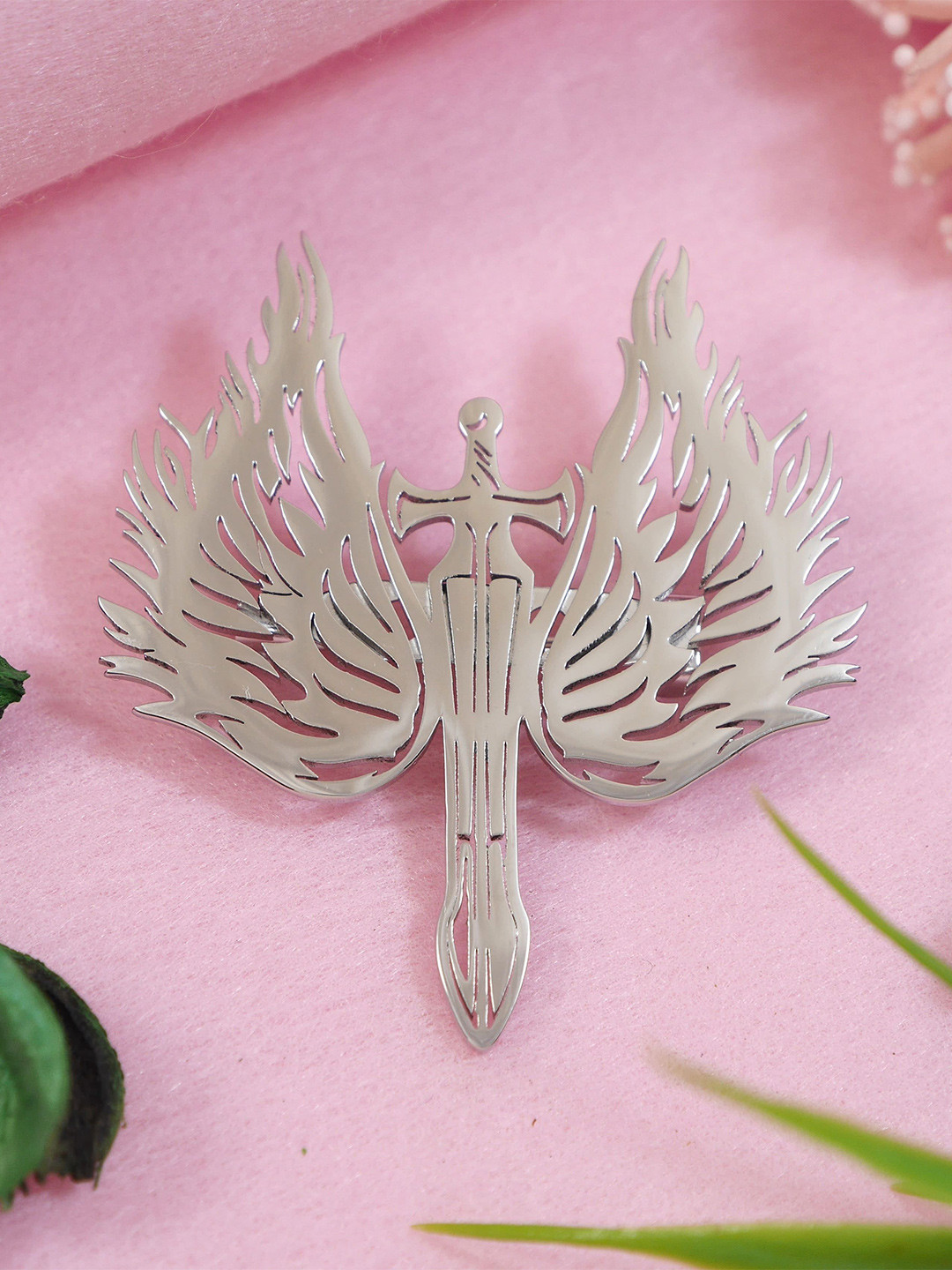 ADORN Unisex Stainless Steel Winged Sword Shaped Minimal Brooch