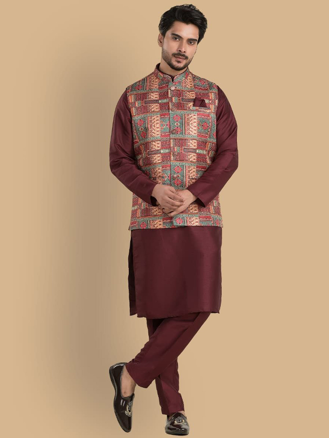 TRENDS OF ETHNIC Printed Mandarin Collar Nehru Jackets