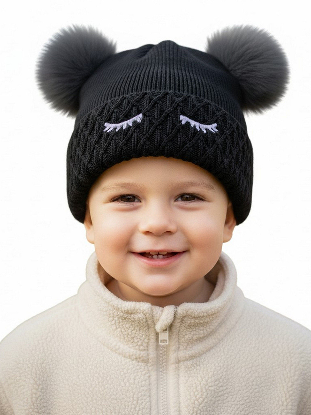 Infispace Kids Beanie with Soft Fur Layer and Pom Pom Style