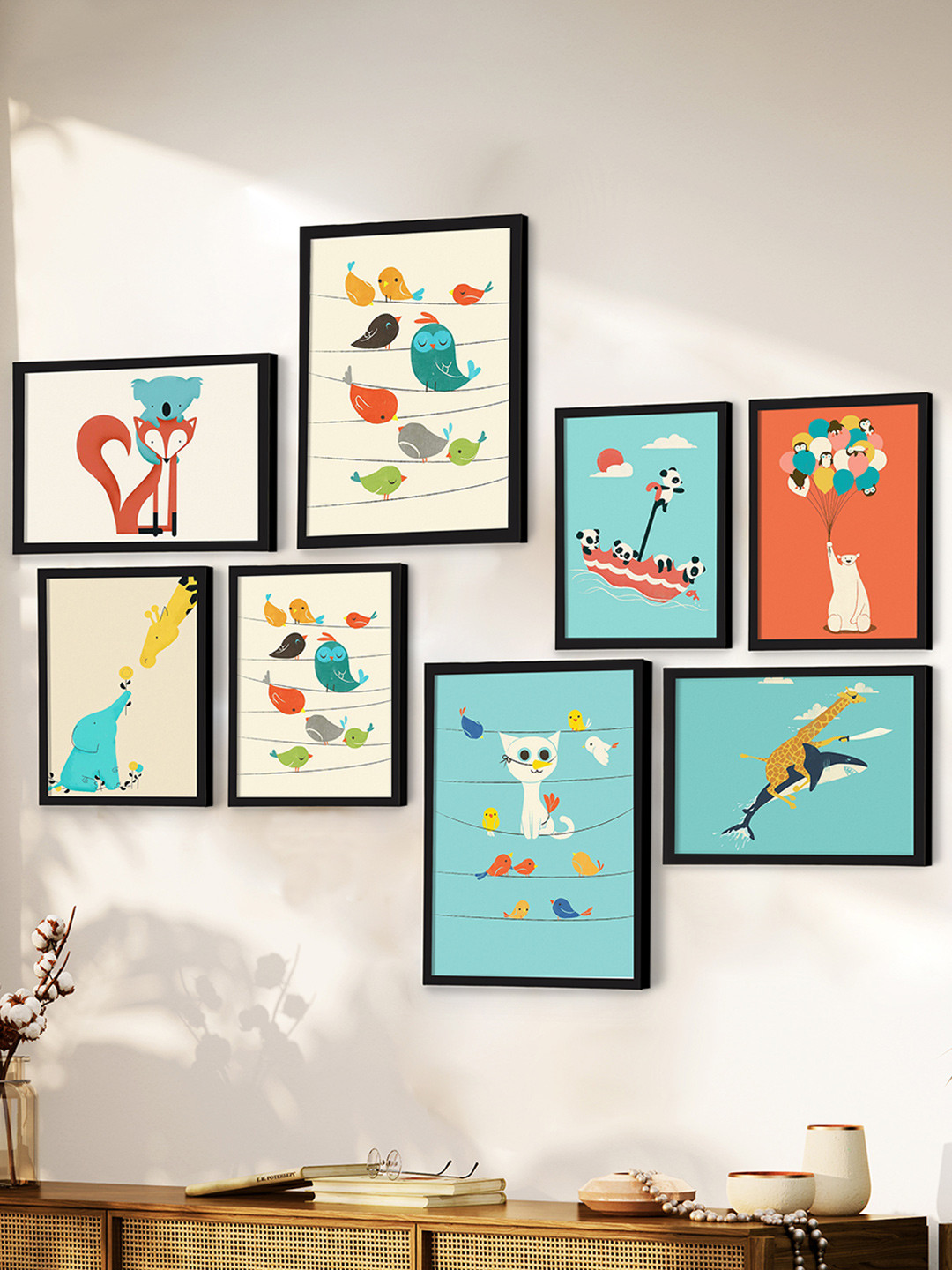Art Street Blue & Orange 8 Pieces Animals & Birds Themed Wall Arts