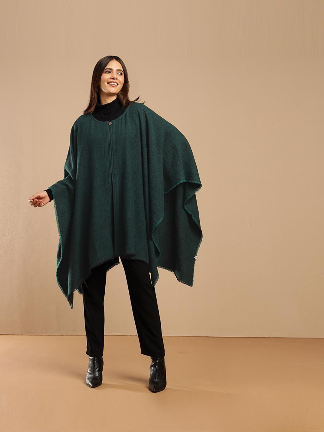 Fabindia Self Design Round Neck Woollen Pouncho Shrug