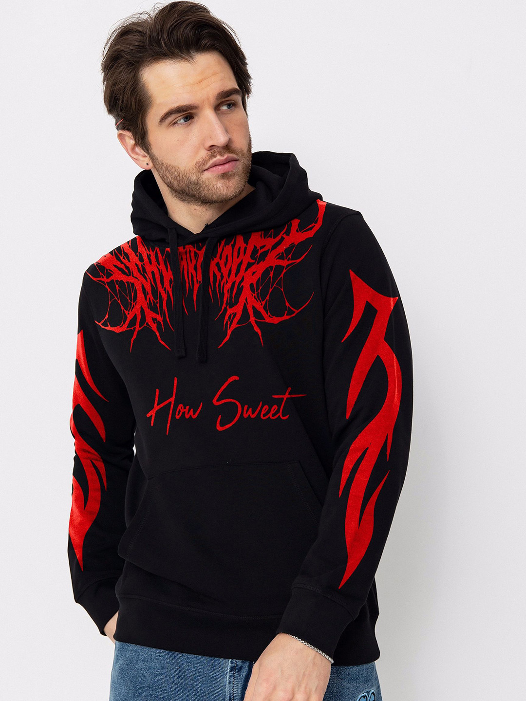 The Youth Mantra Men Graphic Printed Long Sleeve Hooded Cotton Sweatshirt