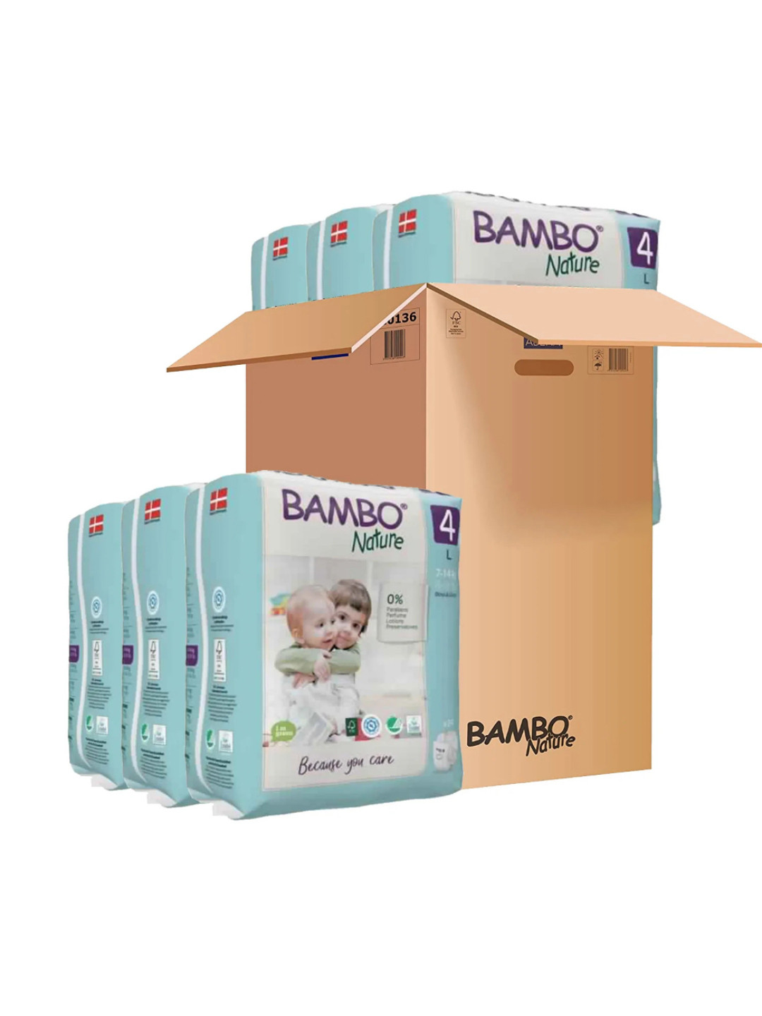 Bambo Nature Eco-friendly Tape Style Diapers Monthly Pack - L - 144 Pieces